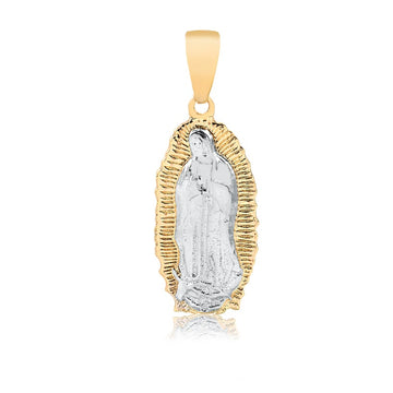 18K Gold Layered Oro Laminado Two Tone Texturized Our Lady of Guadalupe Oval Pendant 31.0095